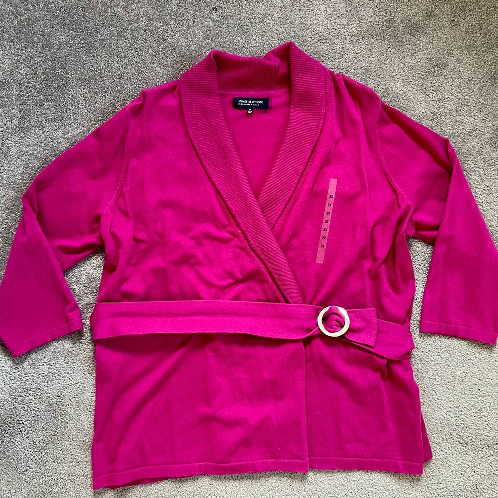 Pink Belted Cardigan Sweater Womens 2X Cotton Vintage 90s Jones NY